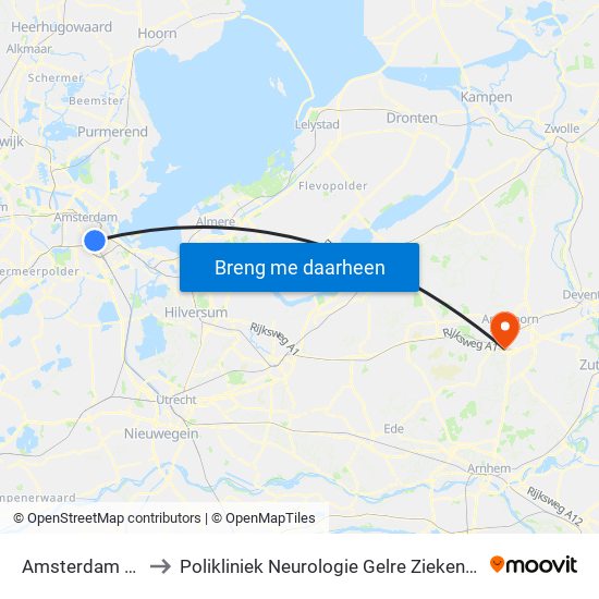 Amsterdam Amstel to Polikliniek Neurologie Gelre Ziekenhuis Route 134 map