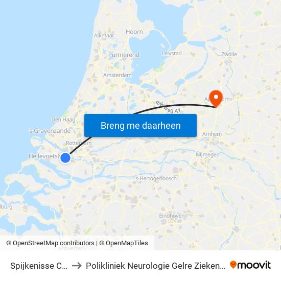 Spijkenisse Centrum to Polikliniek Neurologie Gelre Ziekenhuis Route 134 map