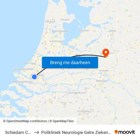 Schiedam Centrum to Polikliniek Neurologie Gelre Ziekenhuis Route 134 map