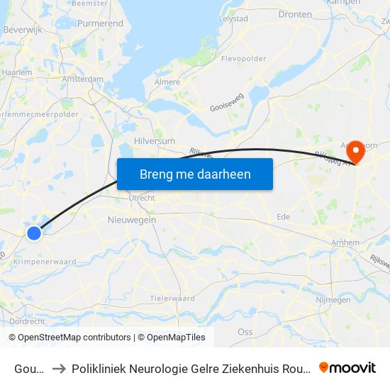 Gouda to Polikliniek Neurologie Gelre Ziekenhuis Route 134 map