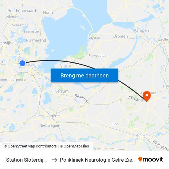 Station Sloterdijk (Perron N) to Polikliniek Neurologie Gelre Ziekenhuis Route 134 map