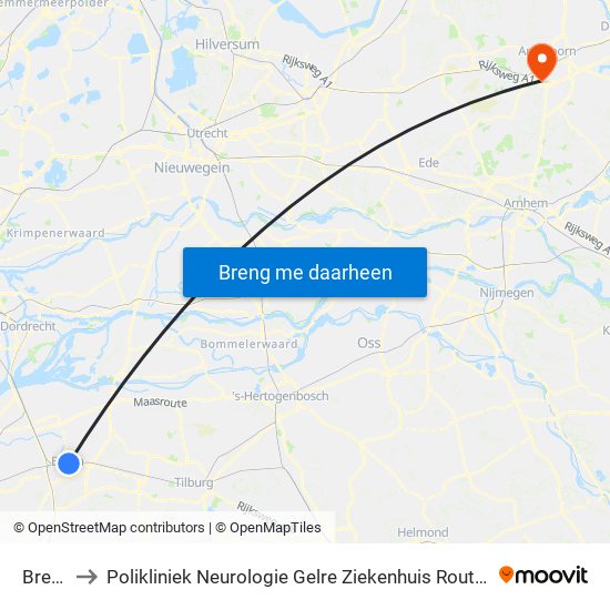 Breda to Polikliniek Neurologie Gelre Ziekenhuis Route 134 map