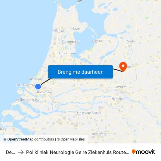 Delft to Polikliniek Neurologie Gelre Ziekenhuis Route 134 map