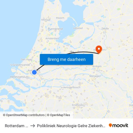 Rotterdam Blaak to Polikliniek Neurologie Gelre Ziekenhuis Route 134 map