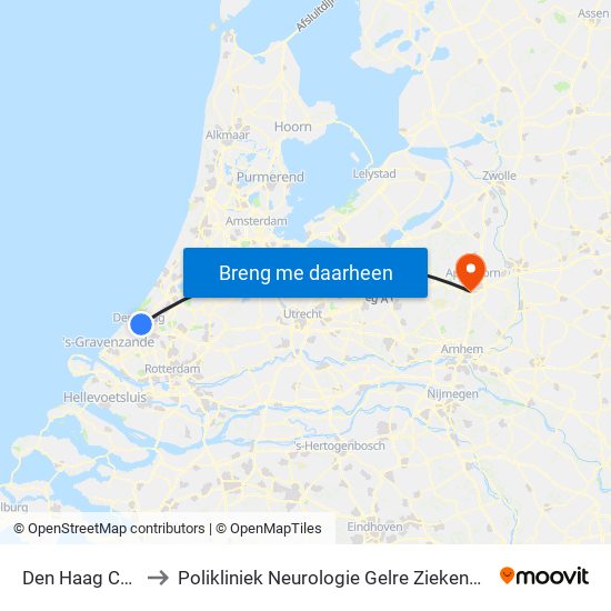 Den Haag Centraal to Polikliniek Neurologie Gelre Ziekenhuis Route 134 map
