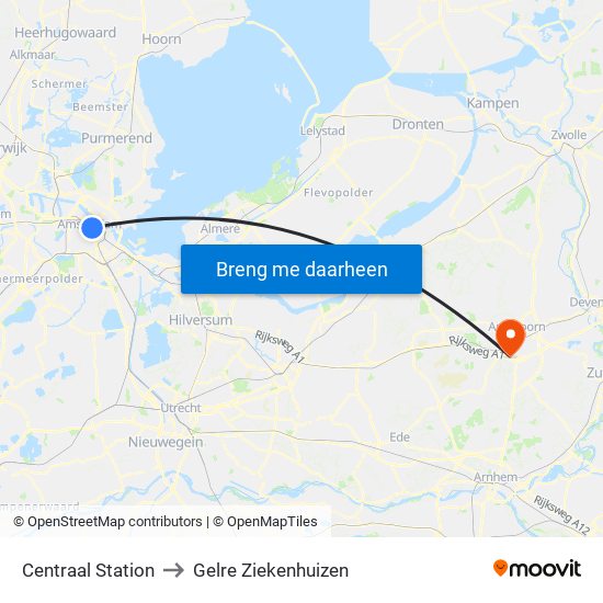 Centraal Station to Gelre Ziekenhuizen map