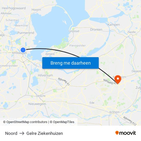 Noord to Gelre Ziekenhuizen map