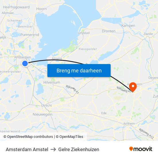 Amsterdam Amstel to Gelre Ziekenhuizen map