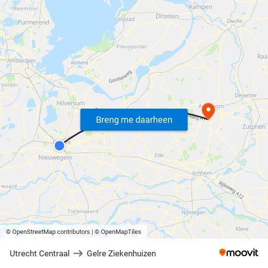 Utrecht Centraal to Gelre Ziekenhuizen map