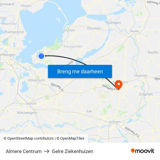 Almere Centrum to Gelre Ziekenhuizen map