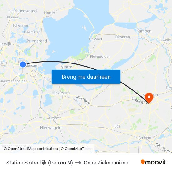 Station Sloterdijk (Perron N) to Gelre Ziekenhuizen map
