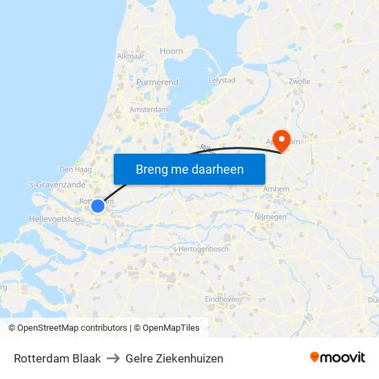 Rotterdam Blaak to Gelre Ziekenhuizen map