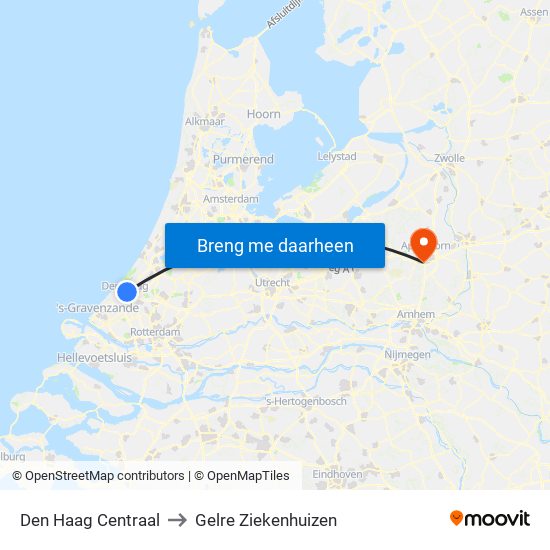 Den Haag Centraal to Gelre Ziekenhuizen map