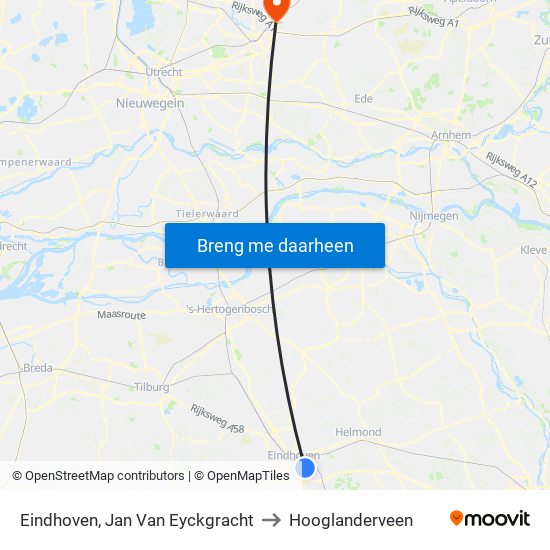 Eindhoven, Jan Van Eyckgracht to Hooglanderveen map