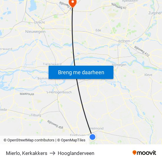 Mierlo, Kerkakkers to Hooglanderveen map