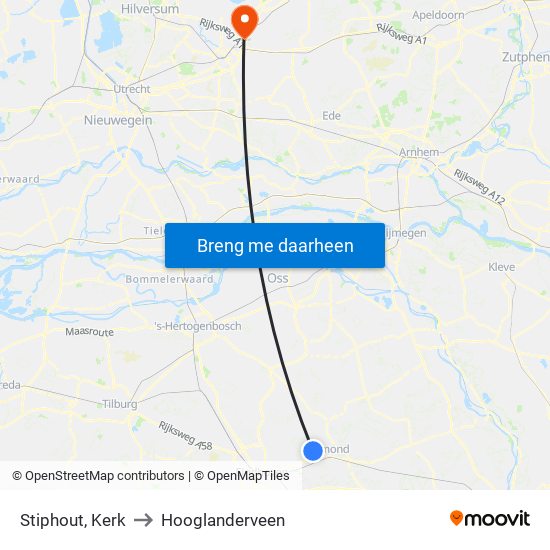Stiphout, Kerk to Hooglanderveen map