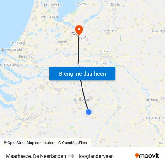 Maarheeze, De Neerlanden to Hooglanderveen map