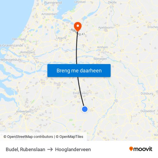 Budel, Rubenslaan to Hooglanderveen map