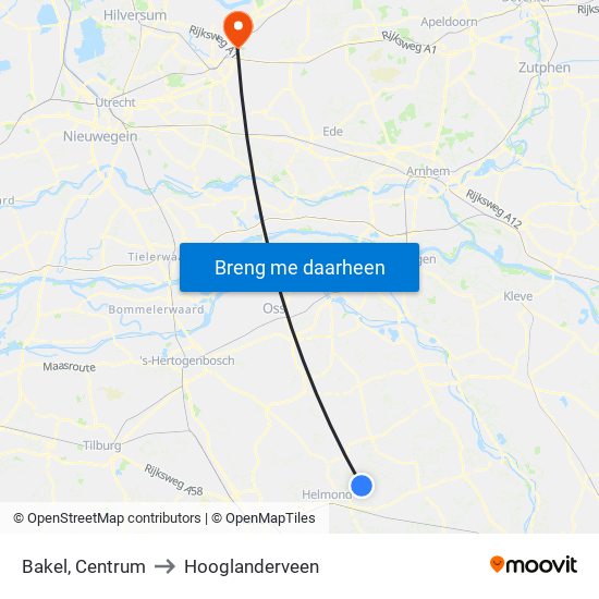 Bakel, Centrum to Hooglanderveen map