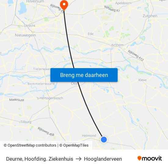 Deurne, Hoofding. Ziekenhuis to Hooglanderveen map