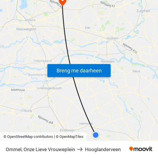 Ommel, Onze Lieve Vrouweplein to Hooglanderveen map