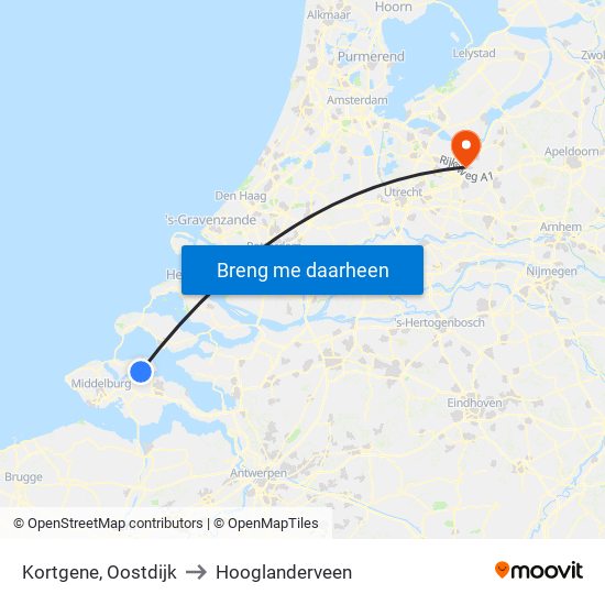 Kortgene, Oostdijk to Hooglanderveen map
