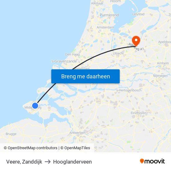 Veere, Zanddijk to Hooglanderveen map