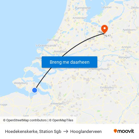 Hoedekenskerke, Station Sgb to Hooglanderveen map