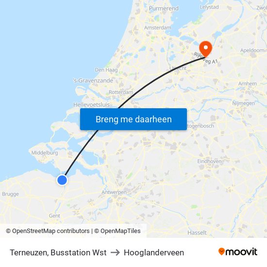 Terneuzen, Busstation Wst to Hooglanderveen map