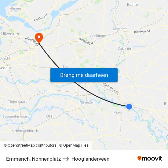 Emmerich, Nonnenplatz to Hooglanderveen map