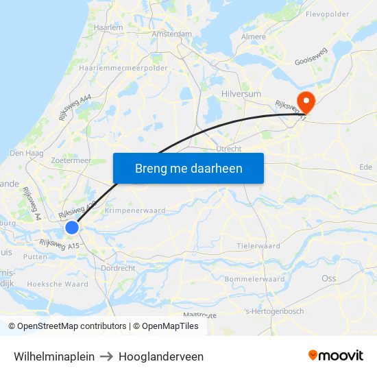 Wilhelminaplein to Hooglanderveen map