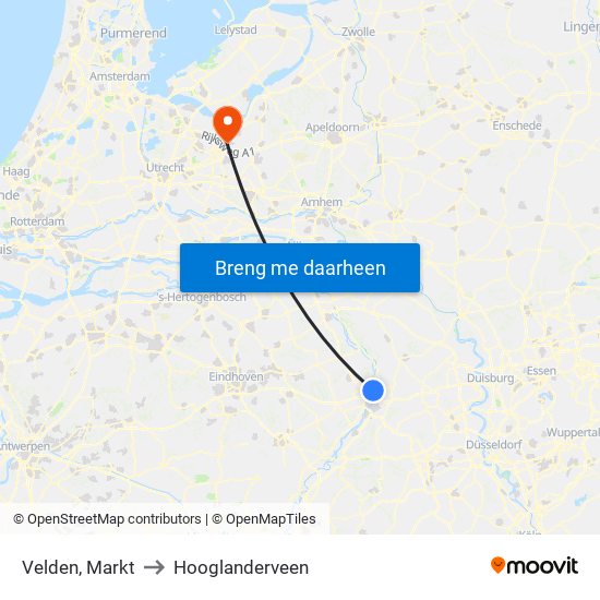 Velden, Markt to Hooglanderveen map