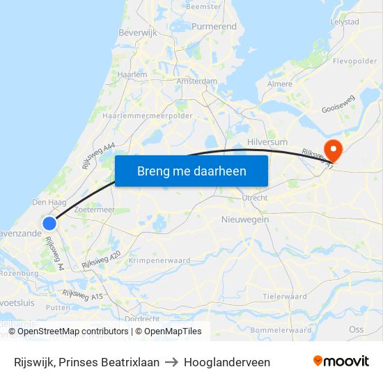 Rijswijk, Prinses Beatrixlaan to Hooglanderveen map