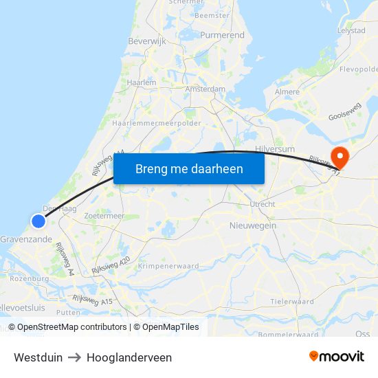 Westduin to Hooglanderveen map