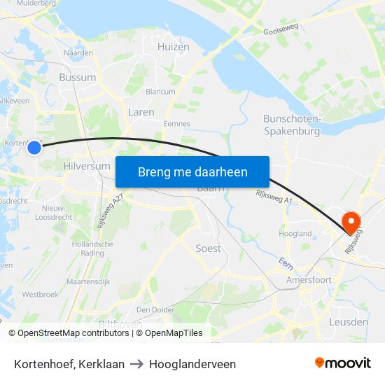 Kortenhoef, Kerklaan to Hooglanderveen map