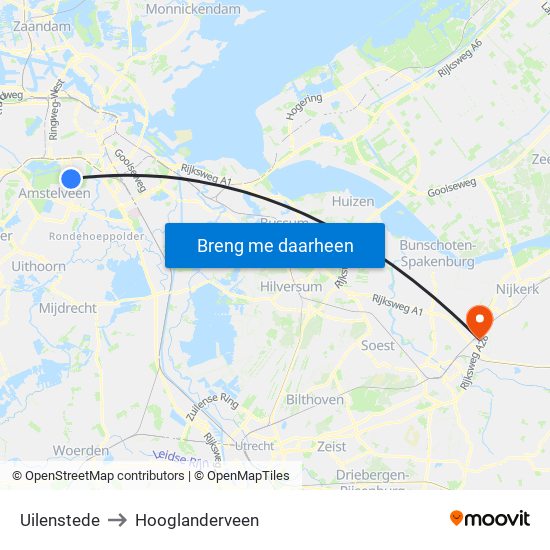 Uilenstede to Hooglanderveen map