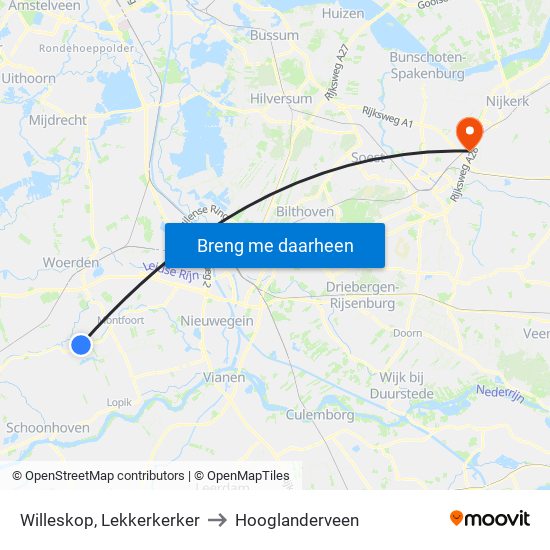 Willeskop, Lekkerkerker to Hooglanderveen map