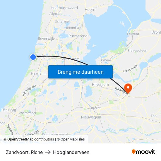 Zandvoort, Riche to Hooglanderveen map
