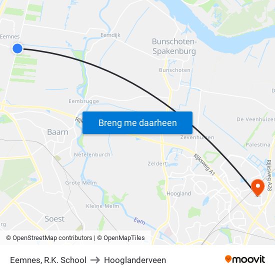 Eemnes, R.K. School to Hooglanderveen map