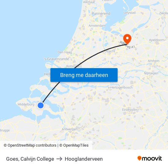 Goes, Calvijn College to Hooglanderveen map