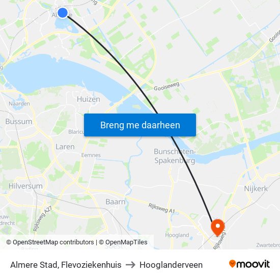 Almere Stad, Flevoziekenhuis to Hooglanderveen map