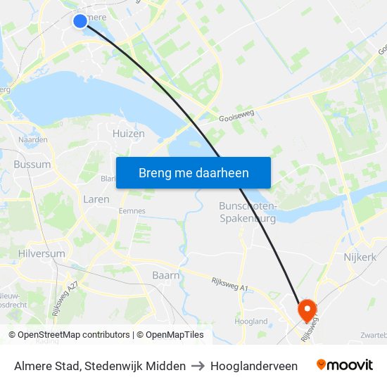 Almere Stad, Stedenwijk Midden to Hooglanderveen map