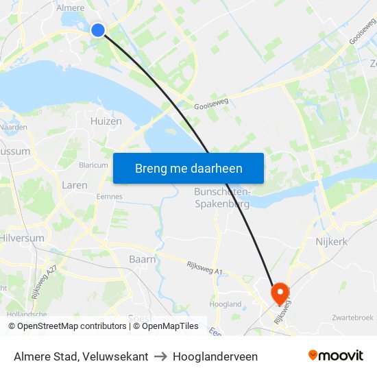 Almere Stad, Veluwsekant to Hooglanderveen map