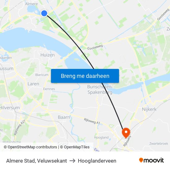 Almere Stad, Veluwsekant to Hooglanderveen map
