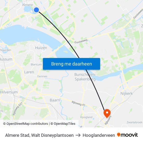 Almere Stad, Walt Disneyplantsoen to Hooglanderveen map