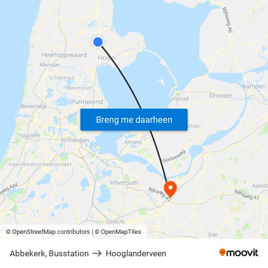 Abbekerk, Busstation to Hooglanderveen map