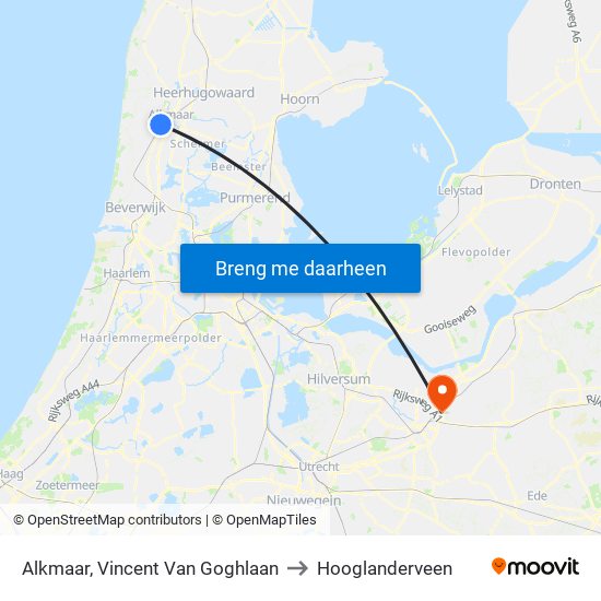 Alkmaar, Vincent Van Goghlaan to Hooglanderveen map