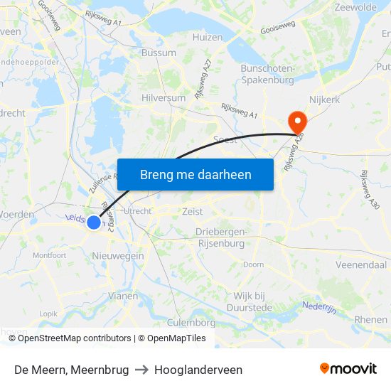De Meern, Meernbrug to Hooglanderveen map
