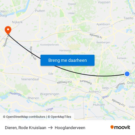 Dieren, Rode Kruislaan to Hooglanderveen map