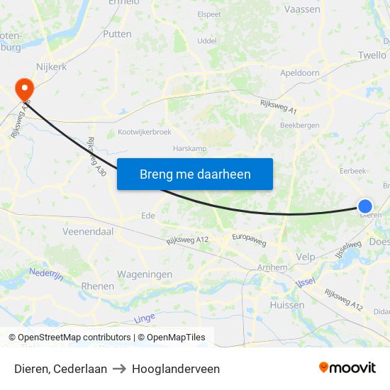 Dieren, Cederlaan to Hooglanderveen map